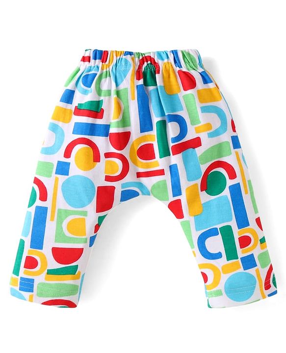 Babyhug Interlock Knit Full Length Diaper Pants with Stripes & Text Print Pack of 3 - Blue