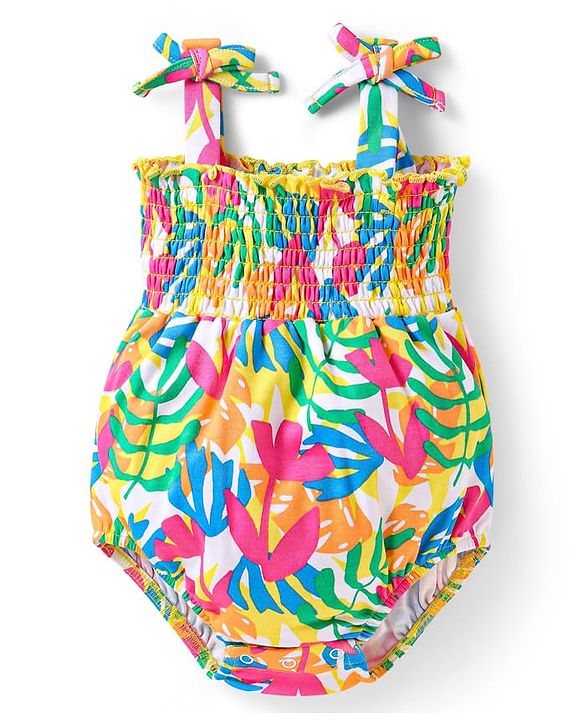 Babyhug Interlock Knit Singlet Sleeves Onesie With Floral Print & Hairband - White