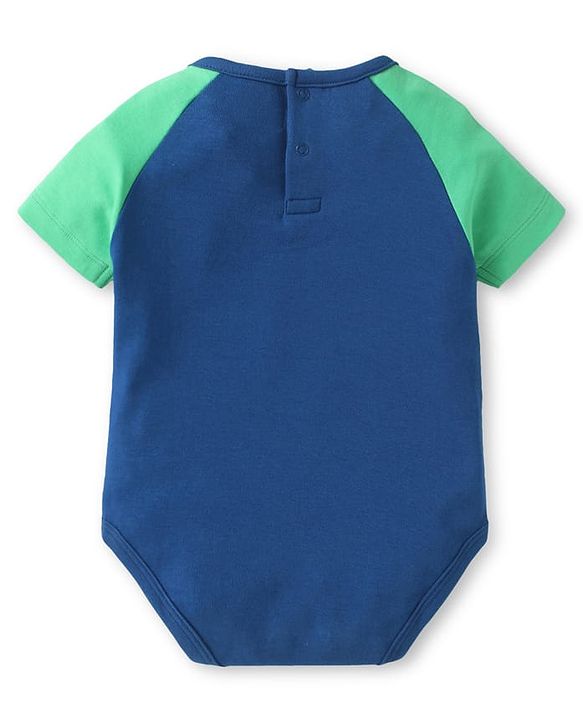 Babyhug Interlock Knit Half Raglan Sleeves Onesie With Elephant Print - Navy Blue & Green