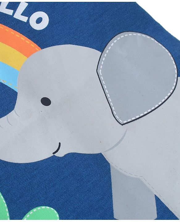 Babyhug Interlock Knit Half Raglan Sleeves Onesie With Elephant Print - Navy Blue & Green