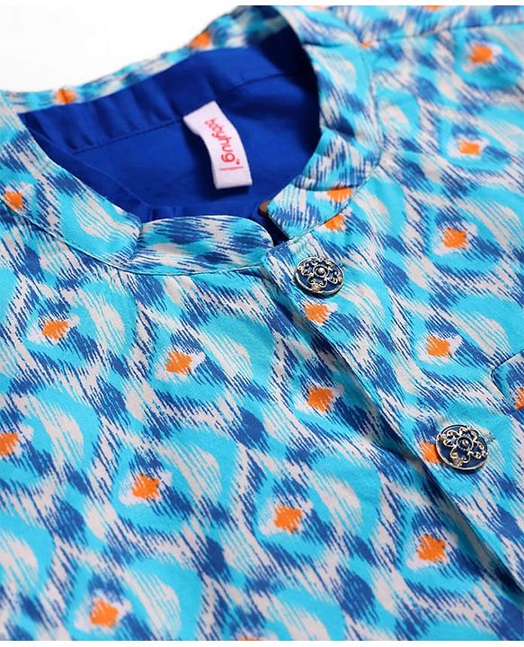Babyhug Cotton Woven Full Sleeves  Kurta Dhoti Set with Motif Printed Waistcoat - Blue