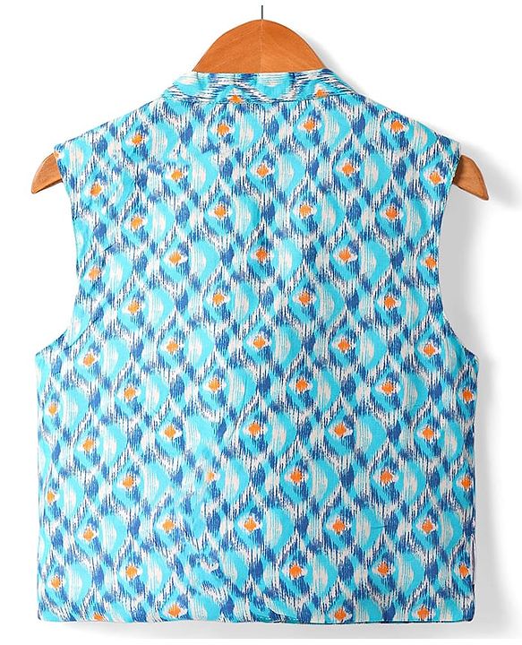 Babyhug Cotton Woven Full Sleeves  Kurta Dhoti Set with Motif Printed Waistcoat - Blue