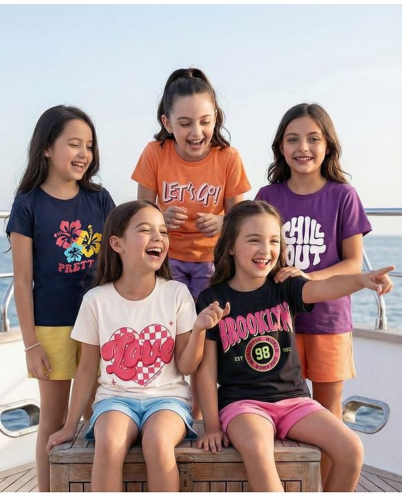 Pine Kids Cotton Knit Half Sleeves Text Printed T-Shirts Pack of 5 - Multicolor