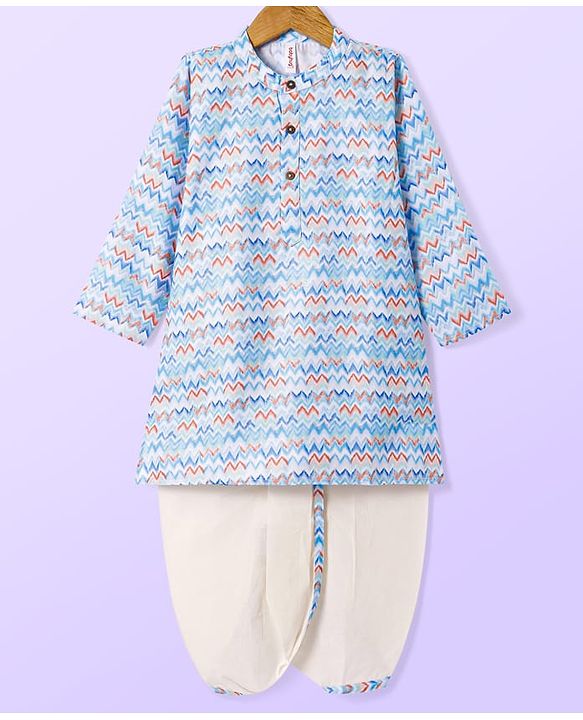 Babyhug Cotton Woven Full Sleeves Kurta Dhoti Set With Abstract Print- Blue