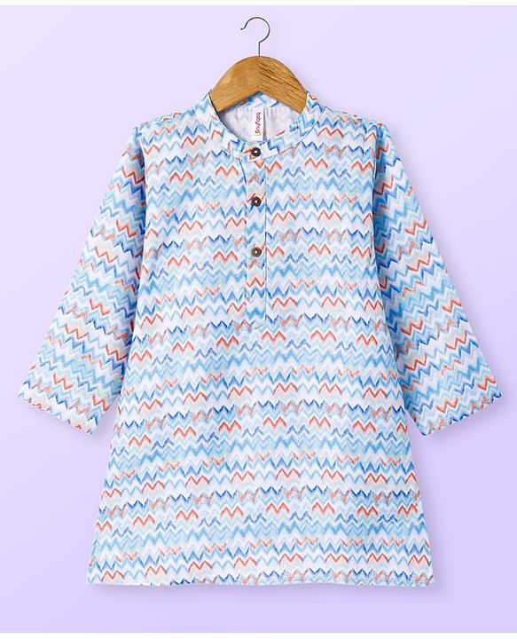 Babyhug Cotton Woven Full Sleeves Kurta Dhoti Set With Abstract Print- Blue