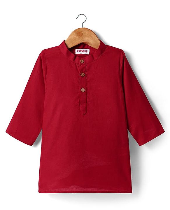 Babyhug Cotton Woven Mandarin Collar Full Sleeves Kurta Dhoti Set With Textured Print Jacket - Red