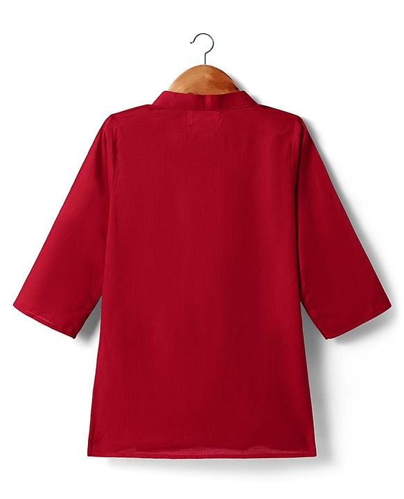 Babyhug Cotton Woven Mandarin Collar Full Sleeves Kurta Dhoti Set With Textured Print Jacket - Red