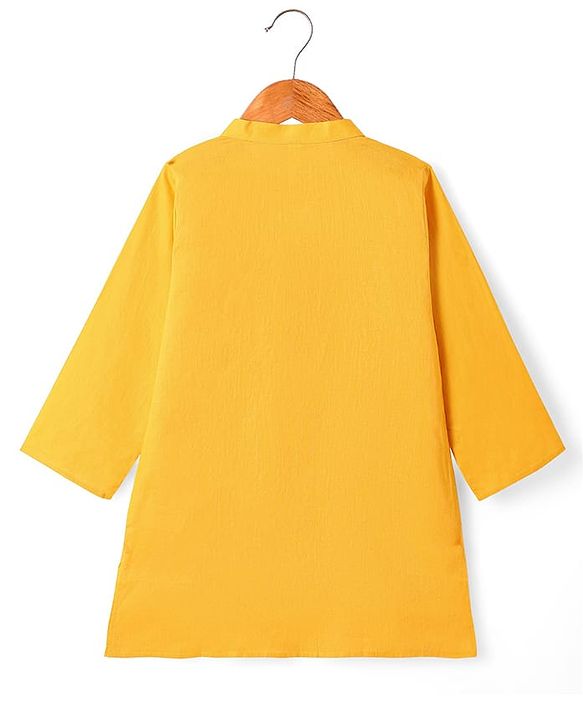 Babyhug Cotton Woven Full Sleeves Solid Kurta Dhoti Set with Printed Jacket - Mustard