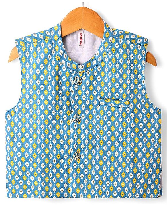 Babyhug Cotton Woven Full Sleeves Solid Kurta Dhoti Set with Printed Jacket - Mustard