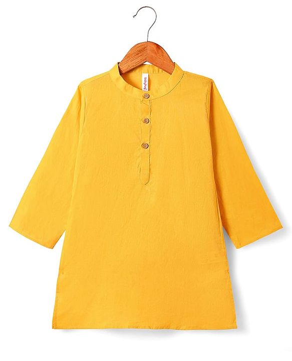 Babyhug Cotton Woven Full Sleeves Solid Kurta Dhoti Set with Printed Jacket - Mustard