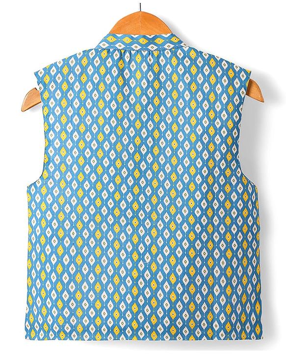 Babyhug Cotton Woven Full Sleeves Solid Kurta Dhoti Set with Printed Jacket - Mustard