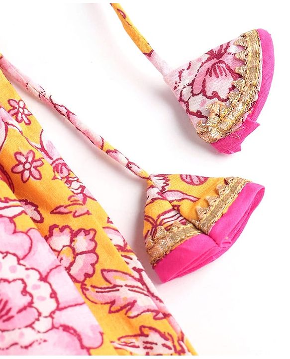 Babyhug Cambric Woven Sleeveless Ethnic Dress With Floral Print - Mustard