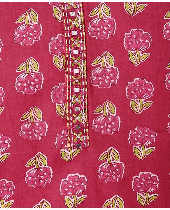 Babyhug Cotton Woven Full Sleeves Kurta Dhoti Set With Floral Print - Fuchsia