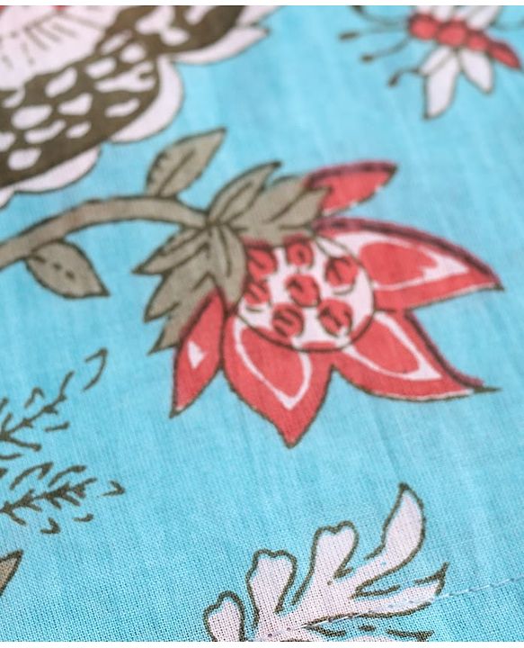 Babyhug Cotton Woven Full Sleeves Kurta Dhorti Set with Floral Print - Light Blue & Red