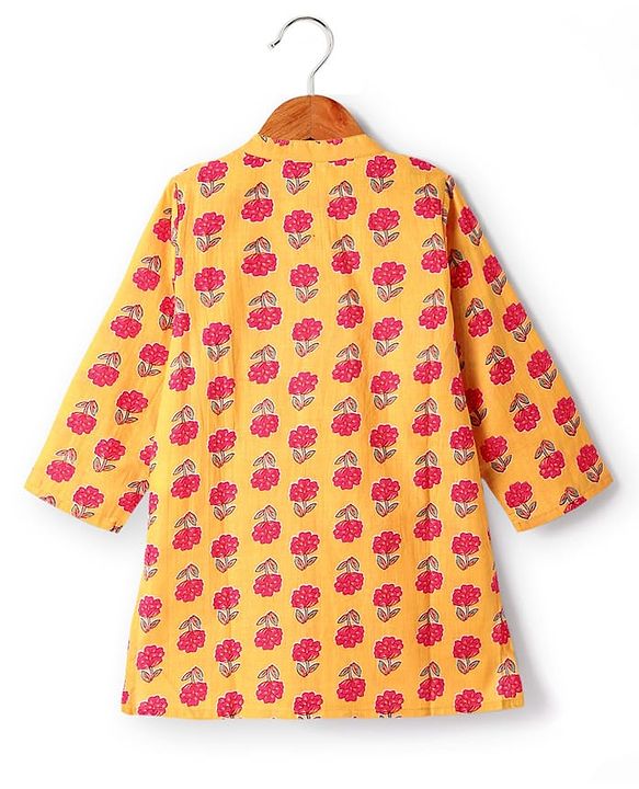 Babyhug Cotton Woven Full Sleeves Kurta Dhoti Set With Floral Print - Mustard