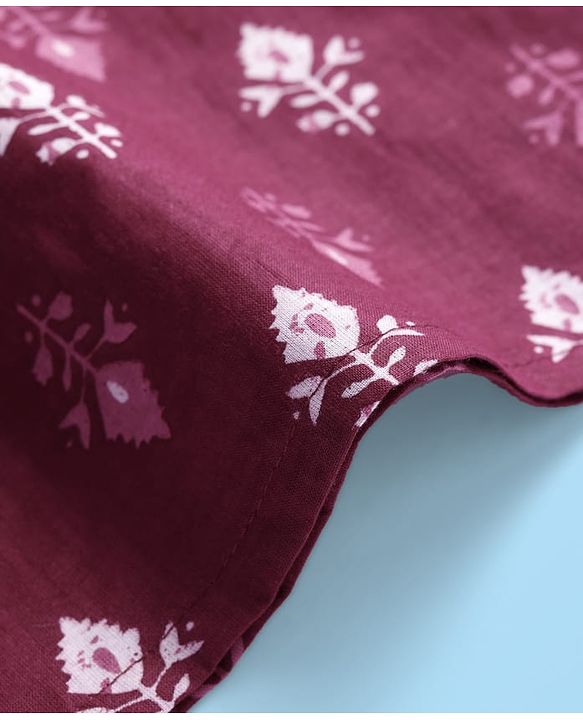 Babyhug Cotton Woven Full Sleeves Kurta Dhoti Set With Floral Print - Maroon