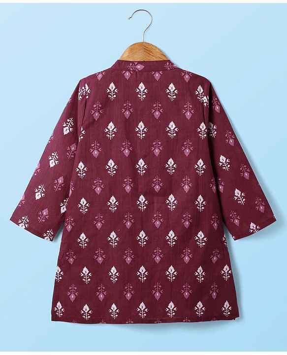 Babyhug Cotton Woven Full Sleeves Kurta Dhoti Set With Floral Print - Maroon