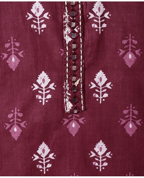 Babyhug Cotton Woven Full Sleeves Kurta Dhoti Set With Floral Print - Maroon