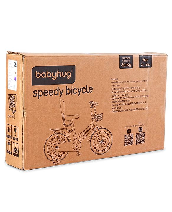 Babyhug Speedy Bicycle With Bell - Pink White| Storage Basket| Durable Brake