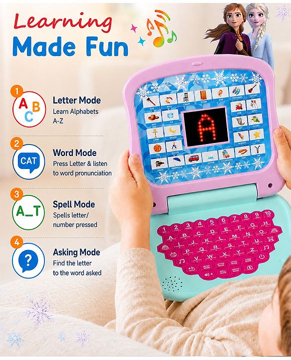 Babyhug Disney Frozen Educational Electronic Laptop with LED Screen for Kids| Computer Toy with Sound & Music| Alphabet & Number Learning| Activity Toy for 3+Yrs Boys & Girls| Best Birthday Gift