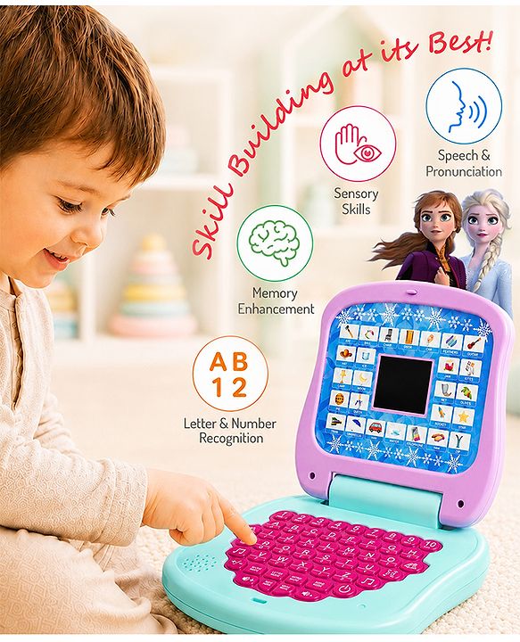 Babyhug Disney Frozen Educational Electronic Laptop with LED Screen for Kids| Computer Toy with Sound & Music| Alphabet & Number Learning| Activity Toy for 3+Yrs Boys & Girls| Best Birthday Gift