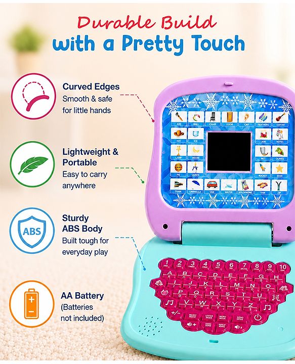 Babyhug Disney Frozen Educational Electronic Laptop with LED Screen for Kids| Computer Toy with Sound & Music| Alphabet & Number Learning| Activity Toy for 3+Yrs Boys & Girls| Best Birthday Gift
