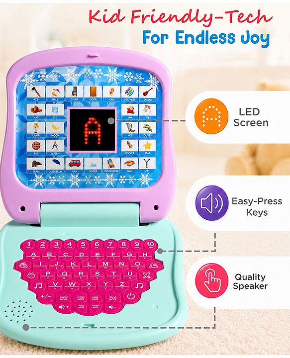 Babyhug Disney Frozen Educational Electronic Laptop with LED Screen for Kids| Computer Toy with Sound & Music| Alphabet & Number Learning| Activity Toy for 3+Yrs Boys & Girls| Best Birthday Gift