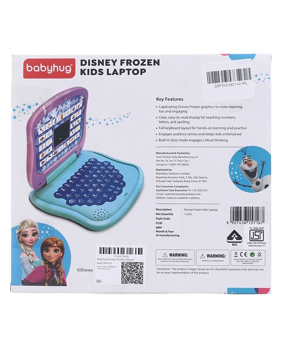 Babyhug Disney Frozen Educational Electronic Laptop with LED Screen for Kids| Computer Toy with Sound & Music| Alphabet & Number Learning| Activity Toy for 3+Yrs Boys & Girls| Best Birthday Gift