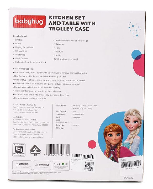 Babyhug Disney Frozen Theme Kitchen Play Set Trolley| Portable Set with Realistic Light Sound Toys for Kids with 24 Pieces - Lilac & Light Blue