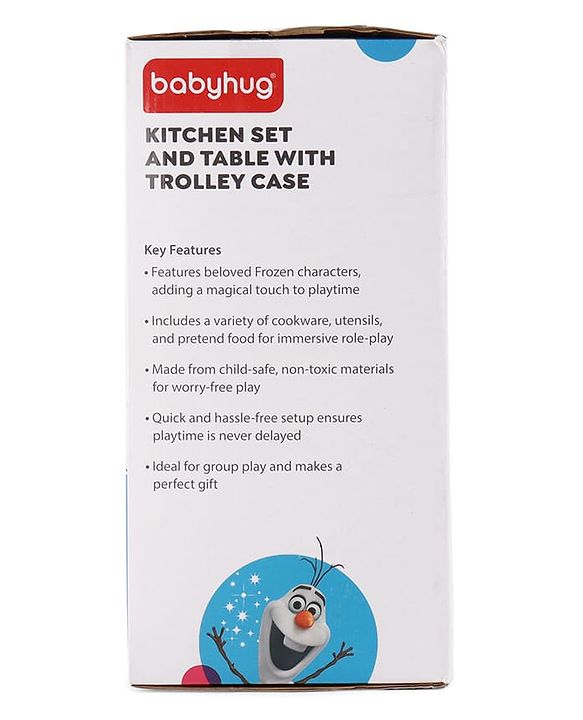 Babyhug Disney Frozen Theme Kitchen Play Set Trolley| Portable Set with Realistic Light Sound Toys for Kids with 24 Pieces - Lilac & Light Blue