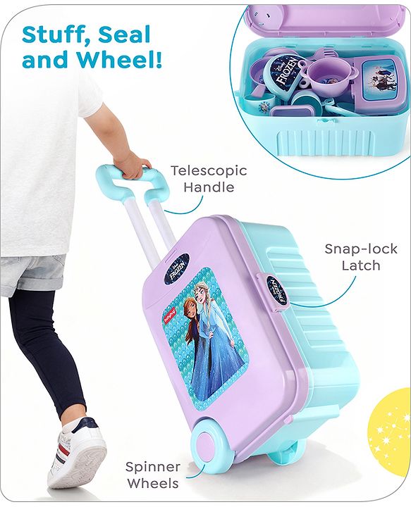 Babyhug Disney Frozen Theme Kitchen Play Set Trolley| Portable Set with Realistic Light Sound Toys for Kids with 24 Pieces - Lilac & Light Blue