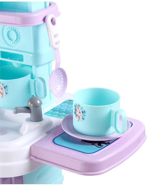 Babyhug Disney Frozen Theme Kitchen Play Set Trolley| Portable Set with Realistic Light Sound Toys for Kids with 24 Pieces - Lilac & Light Blue