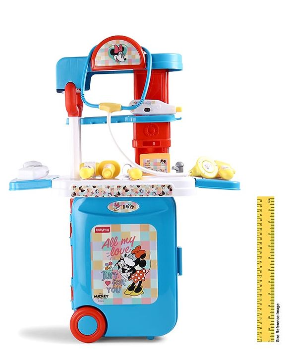 Babyhug Disney Mickey & Friends Doctor Trolley for Kids| Kids Doctors Play Set trolley, Medical Trolley Cart for Kids with 18 Pcs  - Blue &  Red