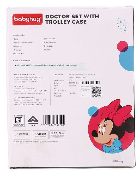 Babyhug Disney Mickey & Friends Doctor Trolley for Kids| Kids Doctors Play Set trolley, Medical Trolley Cart for Kids with 18 Pcs  - Blue &  Red