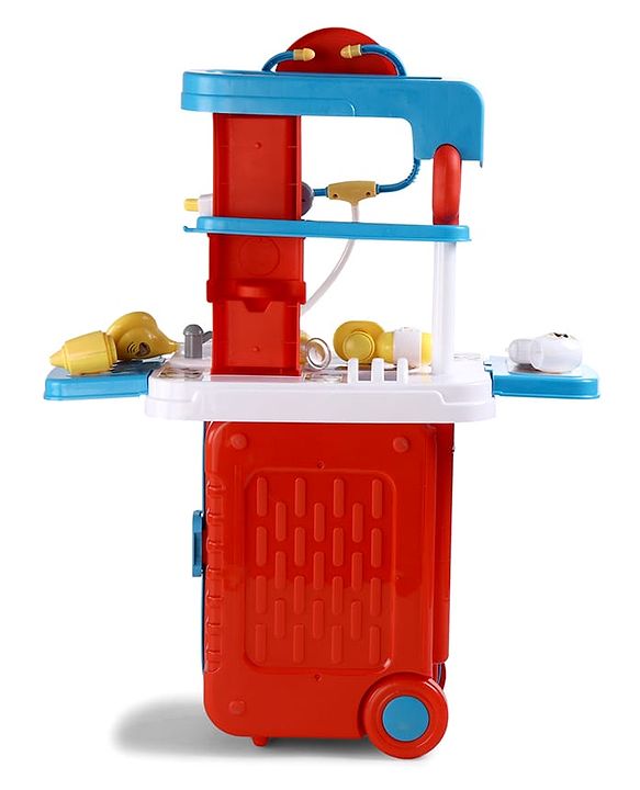 Babyhug Disney Mickey & Friends Doctor Trolley for Kids| Kids Doctors Play Set trolley, Medical Trolley Cart for Kids with 18 Pcs  - Blue &  Red