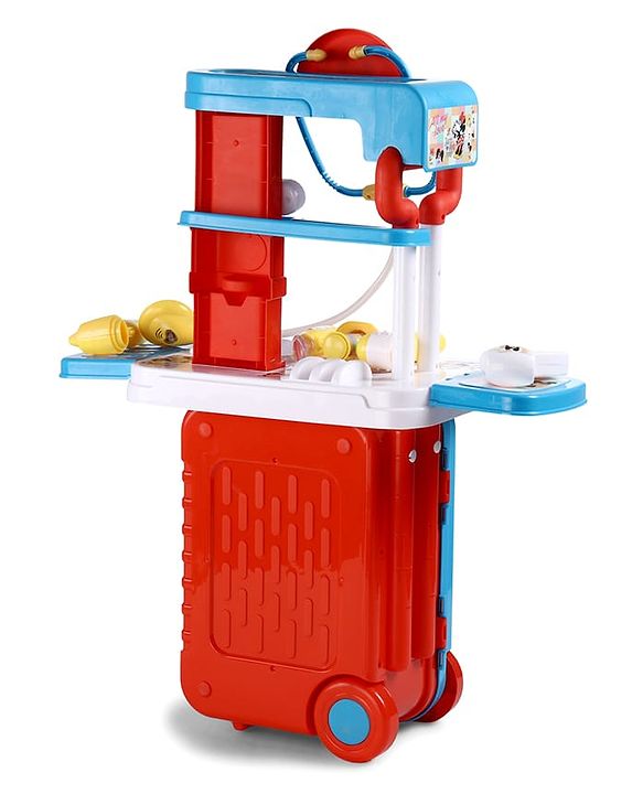 Babyhug Disney Mickey & Friends Doctor Trolley for Kids| Kids Doctors Play Set trolley, Medical Trolley Cart for Kids with 18 Pcs  - Blue &  Red