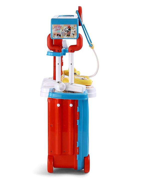 Babyhug Disney Mickey & Friends Doctor Trolley for Kids| Kids Doctors Play Set trolley, Medical Trolley Cart for Kids with 18 Pcs  - Blue &  Red