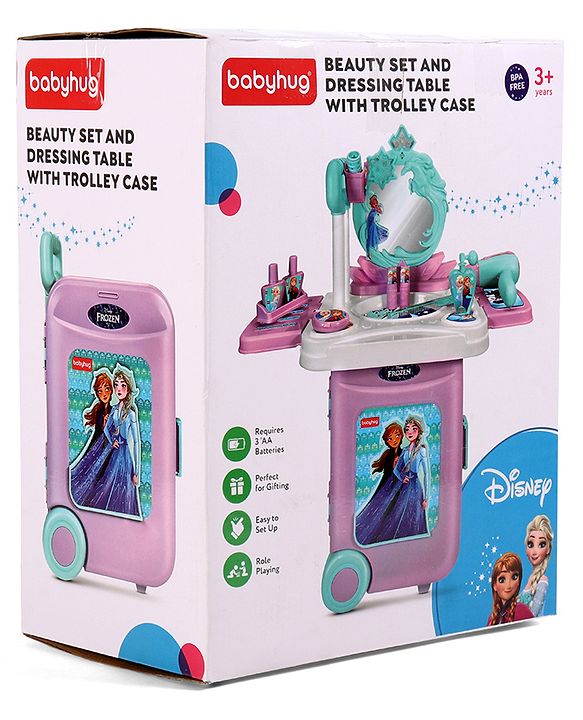 Babyhug Disney Frozen Theme Pretend Play Makeup Trolley Set with Briefcase and Accessories| Cosmetic Set 2 in 1 Vanity Table | Beauty Make Up Trolley Set with 22 pieces & 2 Sticker - Lilac