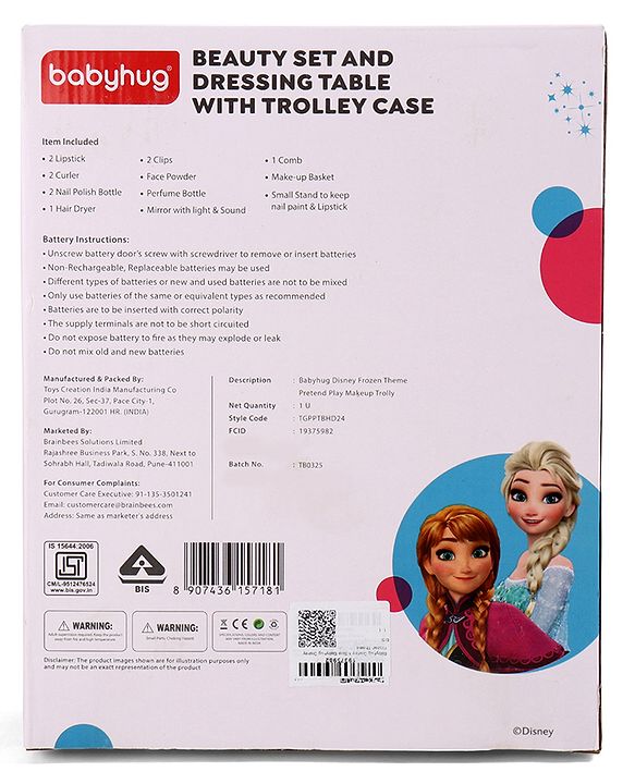 Babyhug Disney Frozen Theme Pretend Play Makeup Trolley Set with Briefcase and Accessories| Cosmetic Set 2 in 1 Vanity Table | Beauty Make Up Trolley Set with 22 pieces & 2 Sticker - Lilac