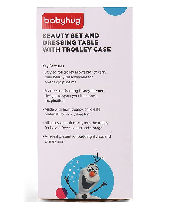 Babyhug Disney Frozen Theme Pretend Play Makeup Trolley Set with Briefcase and Accessories| Cosmetic Set 2 in 1 Vanity Table | Beauty Make Up Trolley Set with 22 pieces & 2 Sticker - Lilac