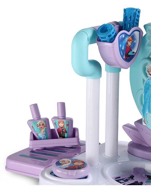 Babyhug Disney Frozen Theme Pretend Play Makeup Trolley Set with Briefcase and Accessories| Cosmetic Set 2 in 1 Vanity Table | Beauty Make Up Trolley Set with 22 pieces & 2 Sticker - Lilac