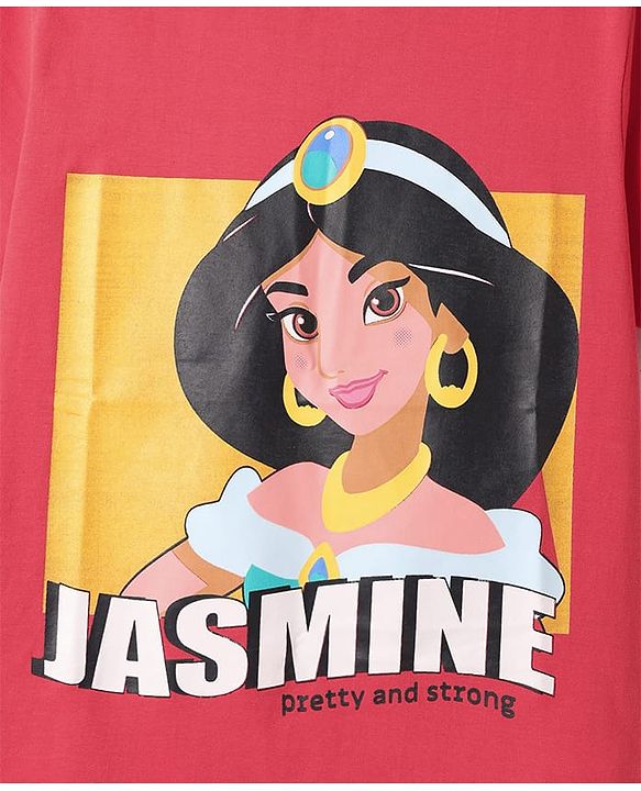 Pine Kids Disney Single Jersey Knit Half Sleeves T-Shirt With Jasmine Graphic - Red