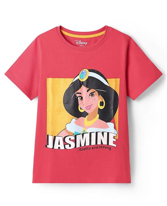 Pine Kids Disney Single Jersey Knit Half Sleeves T-Shirt With Jasmine Graphic - Red