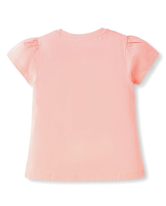 Babyhug Cotton Knit Half Sleeves Night Suit With Pop Corn Print & Applique - Peach & Pink