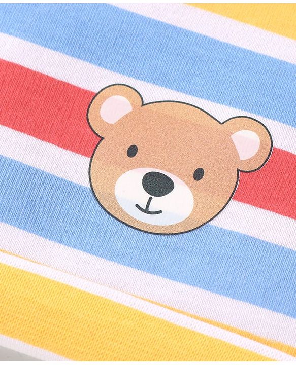 Babyhug 100% Cotton Knit Caps with Bear Print & Stripes Pack of 2  Multicolor - Diameter 16 cm