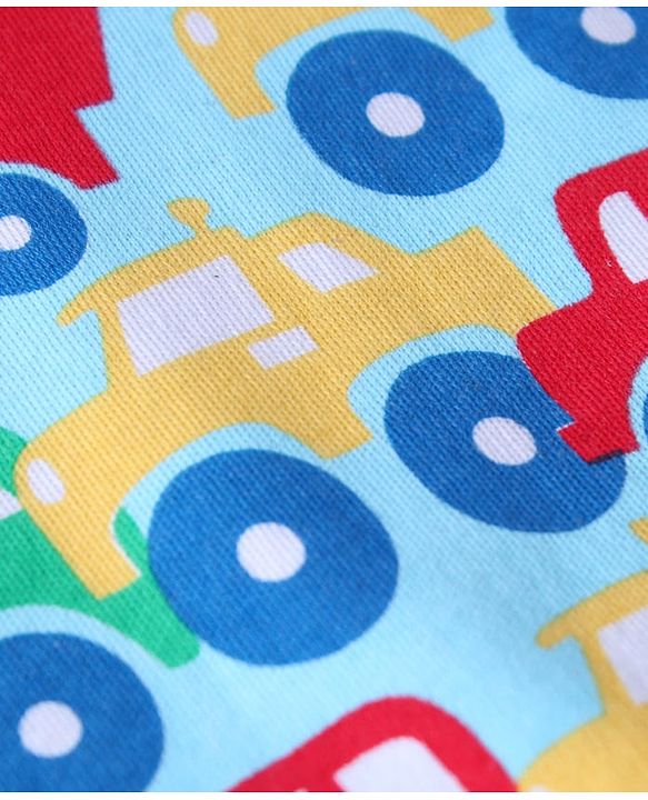Babyhug 100% Cotton Knit Bonnet Bonnet Caps with Stripes & Vehicle Print Pack of 2 - Yellow & Blue