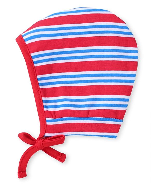 Babyhug Interlock Knit Bonnet Bonnet Caps With Nautical Theme Print Pack of 2 - Red & Blue