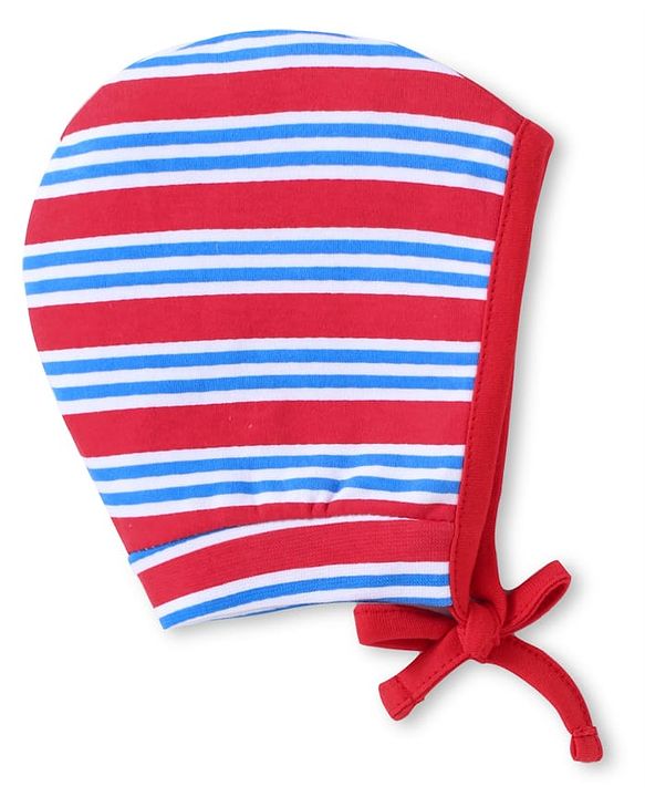 Babyhug Interlock Knit Bonnet Bonnet Caps With Nautical Theme Print Pack of 2 - Red & Blue
