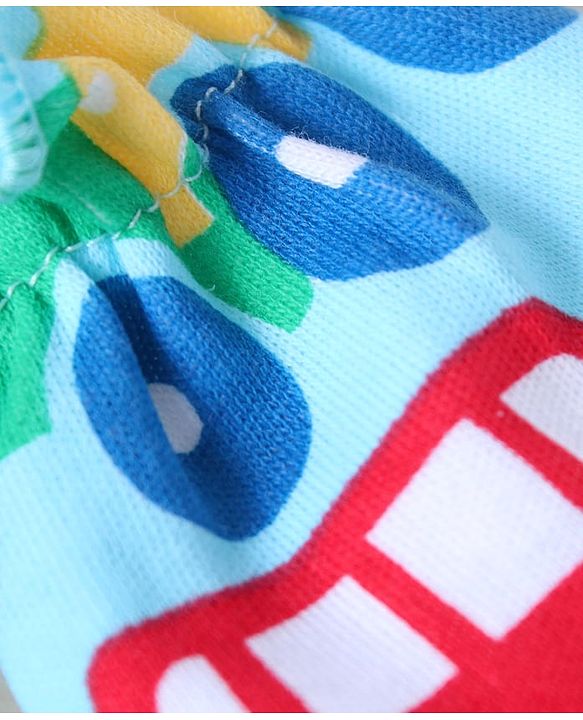 Babyhug 100% Cotton Knit Mittens & Booties Set with Car Print - Blue