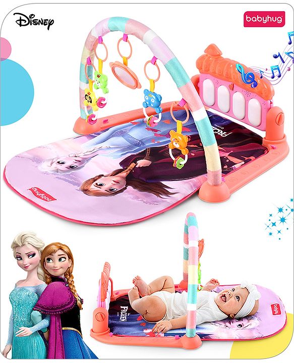 Babyhug Disney Frozen Baby Kick and Play Piano Play Gym with Lights and Music - Orange| 5 Hanging Rattles with Musical Keyboard| Ideal Gifting Option - Multicolor